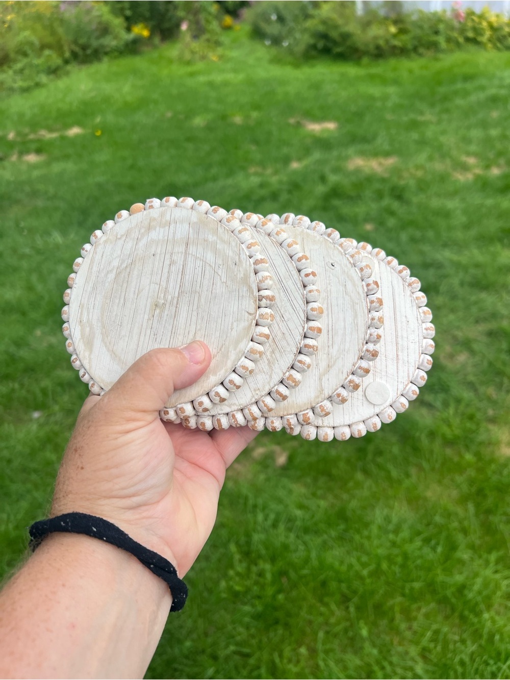 Mud Pie Whitewashed Wooden Bead Coaster Set